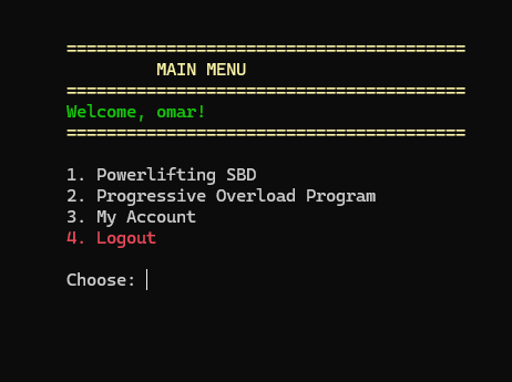 Main menu